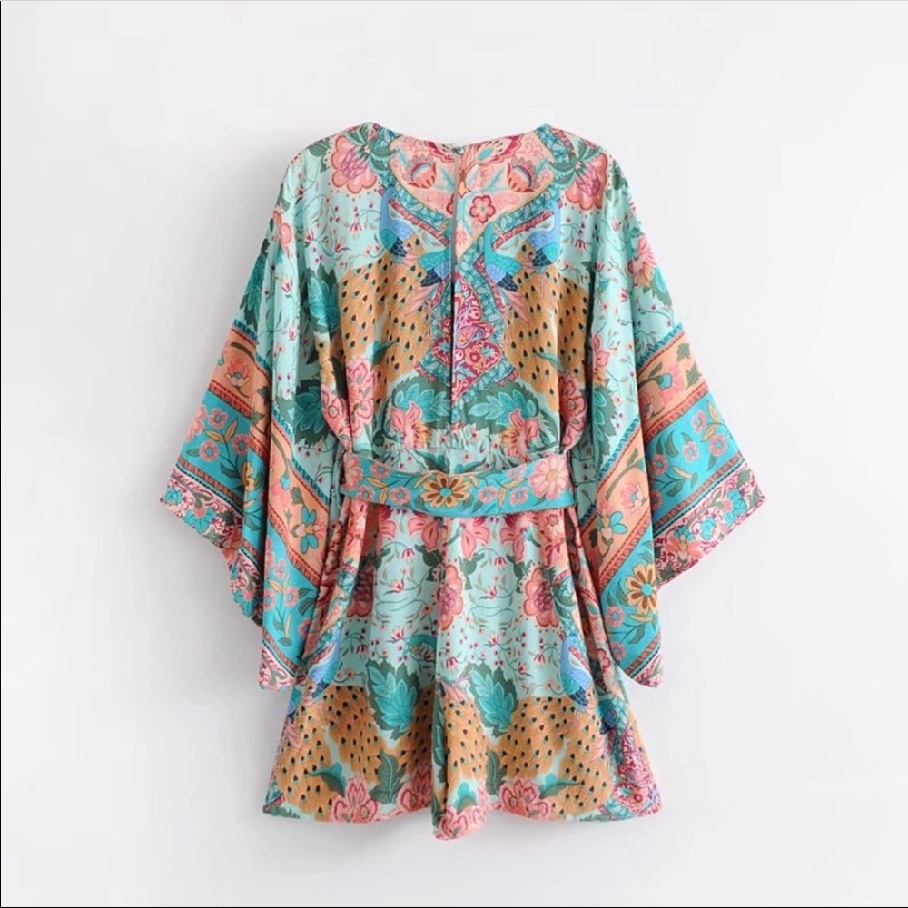 Foxy 5🌟Fave! Lotus Peacock Turquoise Rayon Romper - Picture 4 of 5